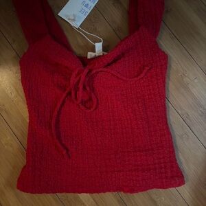 See You Monday Red Knit Crop Top